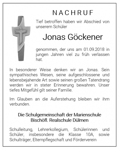 Nachruf für Jonas Göckener