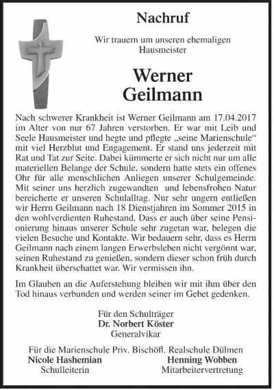 Nachruf für Werner Geilmann